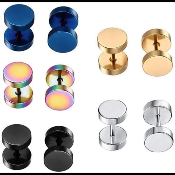 Dot Earrings, High Polished Surgical Steel Screw Flat Back Disc Stud Earrings - Picture 1 of 8